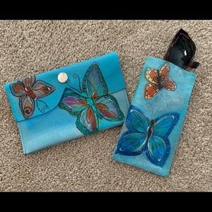 Handpainted wallet/ phone case and eyeglass holder